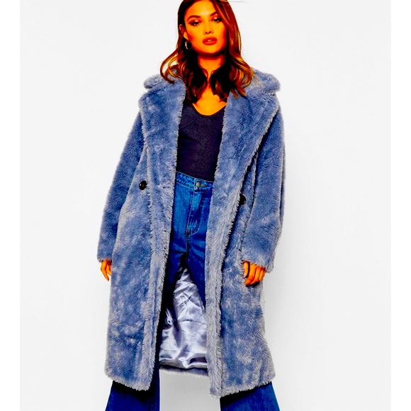 Boohoo Jackets & Blazers - LAST ONE GORGEOUS BLUE COLOR BOOHOO OVERSIZED TEDDY FAUX FUR COAT